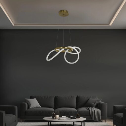 kelvo® GLOW 61657 Μοντέρνο Κρεμαστό Φωτιστικό Οροφής LED 30W 3000lm 360° AC 220-240V IP20 Ρυθμιζόμενο Λευκό CCT με Χειριστήριο από 2700K έως 6000K Dimmable – Lumileds SMD Chip – Χρυσό Πλατίνα & Λευκό Νήμα – Μ40 x Π40 x Υ35cm – 3 Χρόνια Εγγύηση