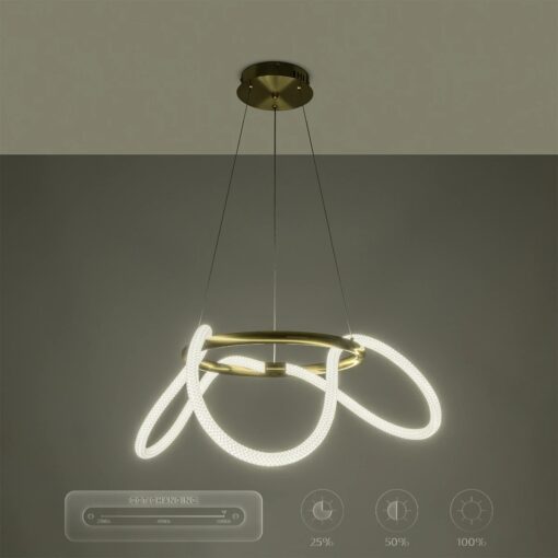 kelvo® GLOW 61658 Μοντέρνο Κρεμαστό Φωτιστικό Οροφής LED 36W 3600lm 360° AC 220-240V IP20 Ρυθμιζόμενο Λευκό CCT με Χειριστήριο από 2700K έως 6000K Dimmable – Lumileds SMD Chip – Χρυσό Πλατίνα & Λευκό Νήμα – Μ60 x Π60 x Υ45cm – 3 Χρόνια Εγγύηση