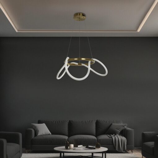 kelvo® GLOW 61658 Μοντέρνο Κρεμαστό Φωτιστικό Οροφής LED 36W 3600lm 360° AC 220-240V IP20 Ρυθμιζόμενο Λευκό CCT με Χειριστήριο από 2700K έως 6000K Dimmable – Lumileds SMD Chip – Χρυσό Πλατίνα & Λευκό Νήμα – Μ60 x Π60 x Υ45cm – 3 Χρόνια Εγγύηση