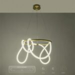 kelvo® GLOW 61659 Μοντέρνο Κρεμαστό Φωτιστικό Οροφής LED 58W 5800lm 360° AC 220-240V IP20 Ρυθμιζόμενο Λευκό CCT με Χειριστήριο από 2700K έως 6000K Dimmable – Lumileds SMD Chip – Χρυσό Πλατίνα & Λευκό Νήμα – Μ80 x Π80 x Υ60cm – 3 Χρόνια Εγγύηση