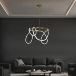 kelvo® GLOW 61659 Μοντέρνο Κρεμαστό Φωτιστικό Οροφής LED 58W 5800lm 360° AC 220-240V IP20 Ρυθμιζόμενο Λευκό CCT με Χειριστήριο από 2700K έως 6000K Dimmable – Lumileds SMD Chip – Χρυσό Πλατίνα & Λευκό Νήμα – Μ80 x Π80 x Υ60cm – 3 Χρόνια Εγγύηση