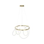 kelvo® GLOW 61659 Μοντέρνο Κρεμαστό Φωτιστικό Οροφής LED 58W 5800lm 360° AC 220-240V IP20 Ρυθμιζόμενο Λευκό CCT με Χειριστήριο από 2700K έως 6000K Dimmable – Lumileds SMD Chip – Χρυσό Πλατίνα & Λευκό Νήμα – Μ80 x Π80 x Υ60cm – 3 Χρόνια Εγγύηση