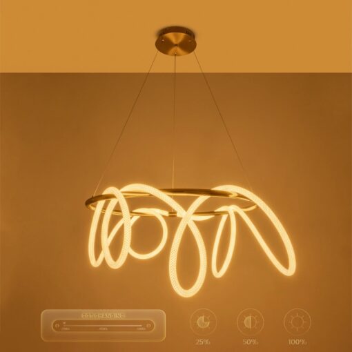 kelvo® GLOW 61660 Μοντέρνο Κρεμαστό Φωτιστικό Οροφής LED 69W 6900lm 360° AC 220-240V IP20 Ρυθμιζόμενο Λευκό CCT με Χειριστήριο από 2700K έως 6000K Dimmable – Lumileds SMD Chip – Χρυσό Πλατίνα & Λευκό Νήμα – Μ100 x Π100 x Υ70cm – 3 Χρόνια Εγγύηση