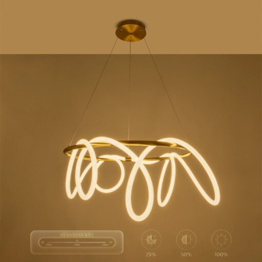 kelvo® GLOW 61660 Μοντέρνο Κρεμαστό Φωτιστικό Οροφής LED 69W 6900lm 360° AC 220-240V IP20 Ρυθμιζόμενο Λευκό CCT με Χειριστήριο από 2700K έως 6000K Dimmable – Lumileds SMD Chip – Χρυσό Πλατίνα & Λευκό Νήμα – Μ100 x Π100 x Υ70cm – 3 Χρόνια Εγγύηση