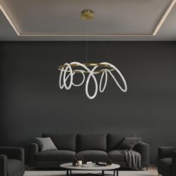 kelvo® GLOW 61660 Μοντέρνο Κρεμαστό Φωτιστικό Οροφής LED 69W 6900lm 360° AC 220-240V IP20 Ρυθμιζόμενο Λευκό CCT με Χειριστήριο από 2700K έως 6000K Dimmable – Lumileds SMD Chip – Χρυσό Πλατίνα & Λευκό Νήμα – Μ100 x Π100 x Υ70cm – 3 Χρόνια Εγγύηση