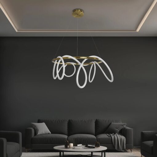 kelvo® GLOW 61660 Μοντέρνο Κρεμαστό Φωτιστικό Οροφής LED 69W 6900lm 360° AC 220-240V IP20 Ρυθμιζόμενο Λευκό CCT με Χειριστήριο από 2700K έως 6000K Dimmable – Lumileds SMD Chip – Χρυσό Πλατίνα & Λευκό Νήμα – Μ100 x Π100 x Υ70cm – 3 Χρόνια Εγγύηση