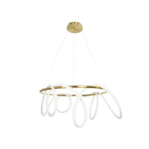 kelvo® GLOW 61660 Μοντέρνο Κρεμαστό Φωτιστικό Οροφής LED 69W 6900lm 360° AC 220-240V IP20 Ρυθμιζόμενο Λευκό CCT με Χειριστήριο από 2700K έως 6000K Dimmable – Lumileds SMD Chip – Χρυσό Πλατίνα & Λευκό Νήμα – Μ100 x Π100 x Υ70cm – 3 Χρόνια Εγγύηση