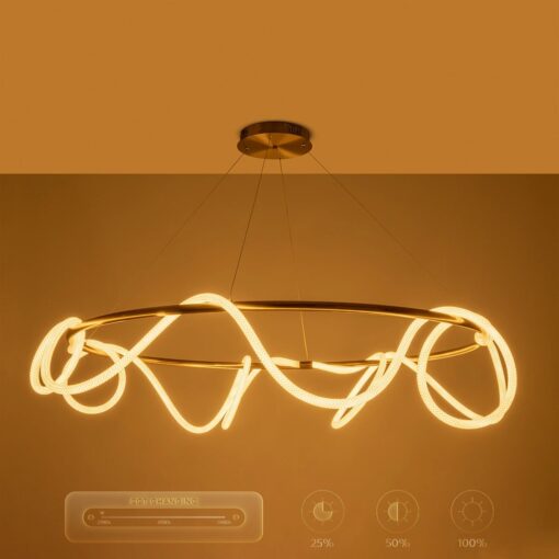 kelvo® GLOW 61661 Μοντέρνο Κρεμαστό Φωτιστικό Οροφής LED 100W 10000lm 360° AC 220-240V IP20 Ρυθμιζόμενο Λευκό CCT με Χειριστήριο από 2700K έως 6000K Dimmable – Lumileds SMD Chip – Χρυσό Πλατίνα & Λευκό Νήμα – Μ150 x Π150 x Υ100cm – 3 Χρόνια Εγγύηση