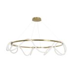 kelvo® GLOW 61661 Μοντέρνο Κρεμαστό Φωτιστικό Οροφής LED 100W 10000lm 360° AC 220-240V IP20 Ρυθμιζόμενο Λευκό CCT με Χειριστήριο από 2700K έως 6000K Dimmable – Lumileds SMD Chip – Χρυσό Πλατίνα & Λευκό Νήμα – Μ150 x Π150 x Υ100cm – 3 Χρόνια Εγγύηση