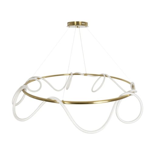 kelvo® GLOW 61661 Μοντέρνο Κρεμαστό Φωτιστικό Οροφής LED 100W 10000lm 360° AC 220-240V IP20 Ρυθμιζόμενο Λευκό CCT με Χειριστήριο από 2700K έως 6000K Dimmable – Lumileds SMD Chip – Χρυσό Πλατίνα & Λευκό Νήμα – Μ150 x Π150 x Υ100cm – 3 Χρόνια Εγγύηση