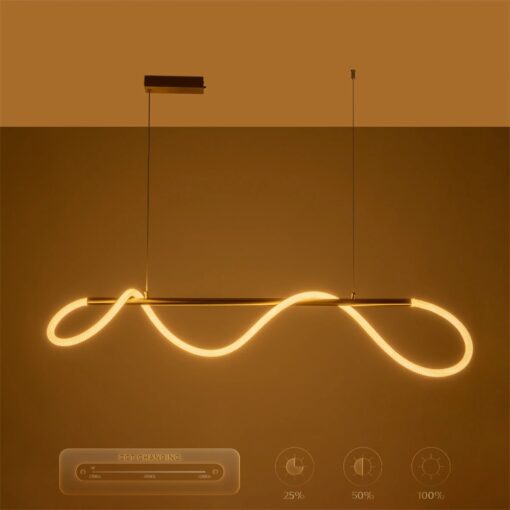 kelvo® GLOW 61662 Μοντέρνο Κρεμαστό Φωτιστικό Οροφής LED 34W 3400lm 360° AC 220-240V IP20 Ρυθμιζόμενο Λευκό CCT με Χειριστήριο από 2700K έως 6000K Dimmable – Lumileds SMD Chip – Χρυσό Πλατίνα & Λευκό Νήμα – Μ120 x Π35 x Υ50cm – 3 Χρόνια Εγγύηση