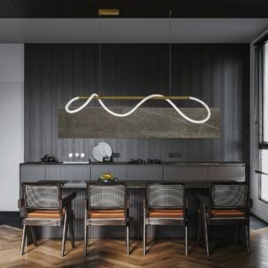 kelvo® GLOW 61662 Μοντέρνο Κρεμαστό Φωτιστικό Οροφής LED 34W 3400lm 360° AC 220-240V IP20 Ρυθμιζόμενο Λευκό CCT με Χειριστήριο από 2700K έως 6000K Dimmable – Lumileds SMD Chip – Χρυσό Πλατίνα & Λευκό Νήμα – Μ120 x Π35 x Υ50cm – 3 Χρόνια Εγγύηση