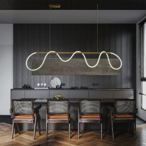 kelvo® GLOW 61663 Μοντέρνο Κρεμαστό Φωτιστικό Οροφής LED 45W 4500lm 360° AC 220-240V IP20 Ρυθμιζόμενο Λευκό CCT με Χειριστήριο από 2700K έως 6000K Dimmable – Lumileds SMD Chip – Χρυσό Πλατίνα & Λευκό Νήμα – Μ150 x Π35 x Υ50cm – 3 Χρόνια Εγγύηση