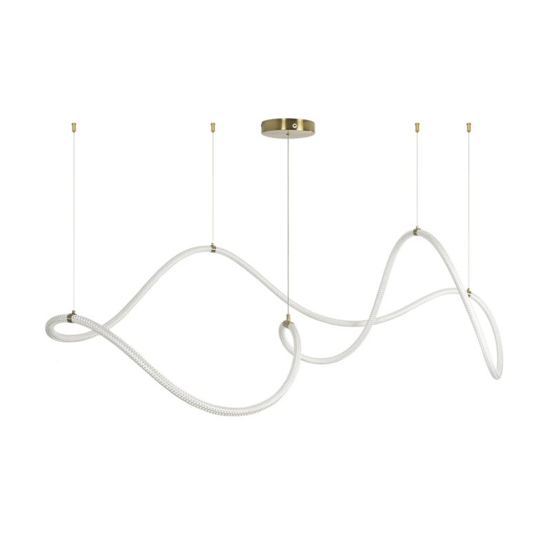 kelvo® GLOW 61668 Μοντέρνο Κρεμαστό Φωτιστικό Οροφής LED 65W 6500lm 360° AC 220-240V IP20 Ρυθμιζόμενο Λευκό CCT με Χειριστήριο από 2700K έως 6000K Dimmable – Lumileds SMD Chip – Χρυσό Πλατίνα & Λευκό Νήμα – Μ150 x Π150 x Υ80cm – 3 Χρόνια Εγγύηση