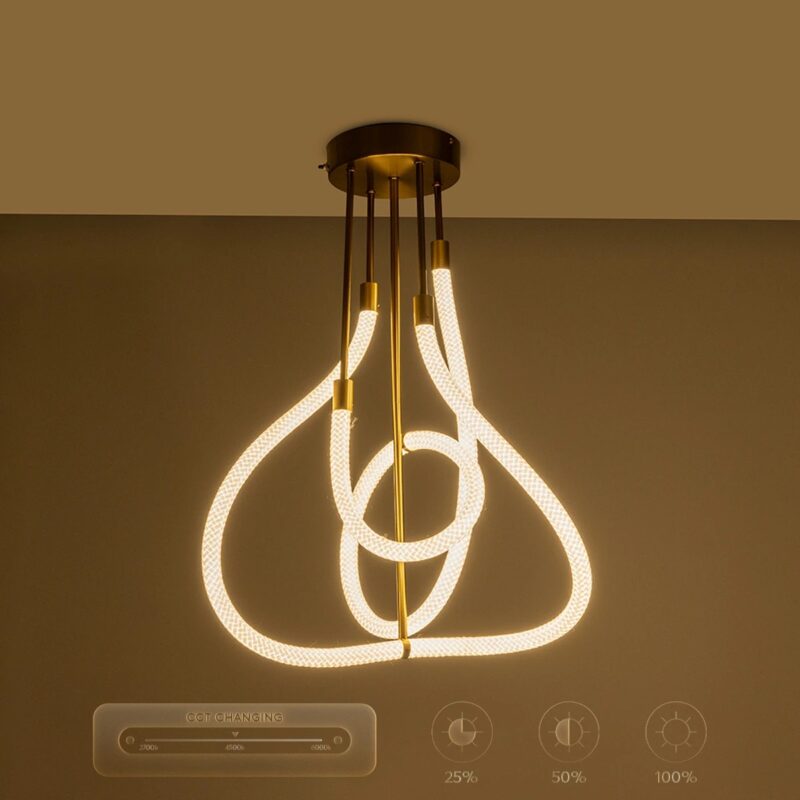 kelvo® GLOW 61670 Μοντέρνο Φωτιστικό Οροφής LED 40W 4000lm 360° AC 220-240V IP20 Ρυθμιζόμενο Λευκό CCT με Χειριστήριο από 2700K έως 6000K Dimmable – Lumileds SMD Chip – Χρυσό Πλατίνα & Λευκό Νήμα – Μ50 x Π50 x Υ70cm – 3 Χρόνια Εγγύηση