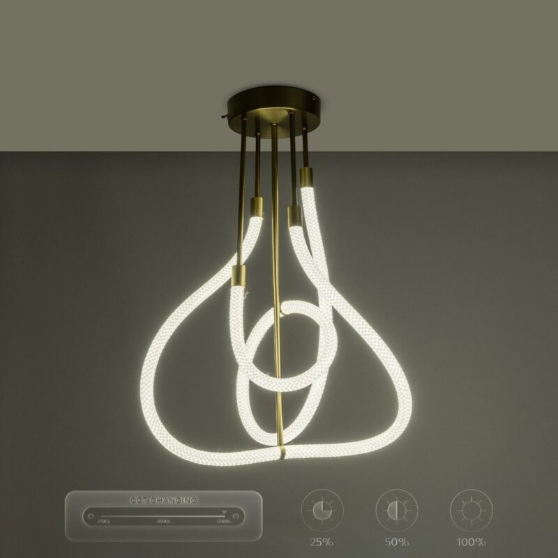 kelvo® GLOW 61670 Μοντέρνο Φωτιστικό Οροφής LED 40W 4000lm 360° AC 220-240V IP20 Ρυθμιζόμενο Λευκό CCT με Χειριστήριο από 2700K έως 6000K Dimmable – Lumileds SMD Chip – Χρυσό Πλατίνα & Λευκό Νήμα – Μ50 x Π50 x Υ70cm – 3 Χρόνια Εγγύηση