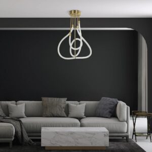 kelvo® GLOW 61670 Μοντέρνο Φωτιστικό Οροφής LED 40W 4000lm 360° AC 220-240V IP20 Ρυθμιζόμενο Λευκό CCT με Χειριστήριο από 2700K έως 6000K Dimmable – Lumileds SMD Chip – Χρυσό Πλατίνα & Λευκό Νήμα – Μ50 x Π50 x Υ70cm – 3 Χρόνια Εγγύηση