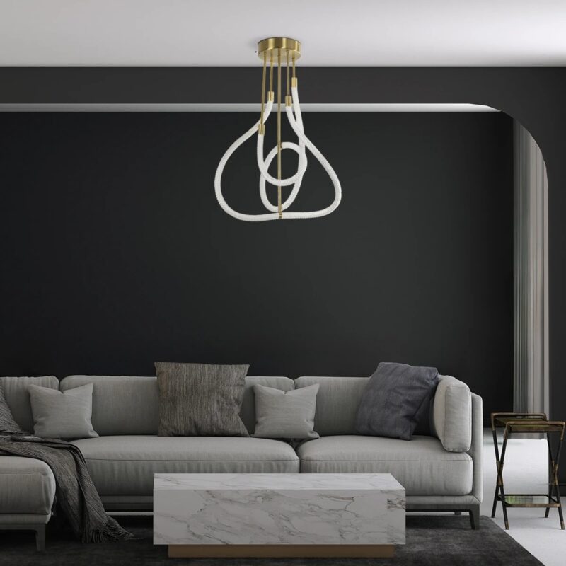 kelvo® GLOW 61670 Μοντέρνο Φωτιστικό Οροφής LED 40W 4000lm 360° AC 220-240V IP20 Ρυθμιζόμενο Λευκό CCT με Χειριστήριο από 2700K έως 6000K Dimmable – Lumileds SMD Chip – Χρυσό Πλατίνα & Λευκό Νήμα – Μ50 x Π50 x Υ70cm – 3 Χρόνια Εγγύηση