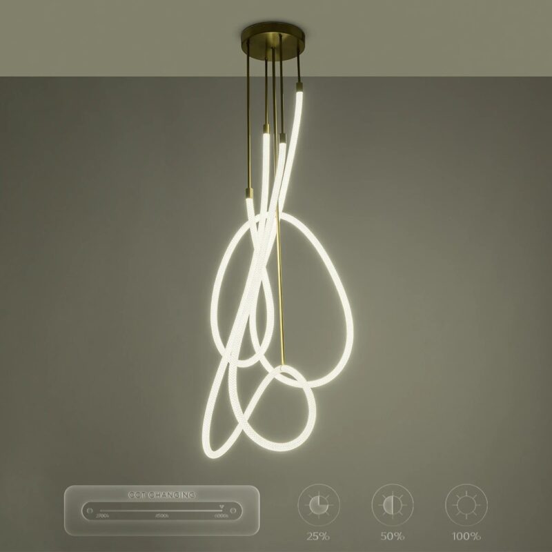 kelvo® GLOW 61671 Μοντέρνο Φωτιστικό Οροφής LED 85W 8500lm 360° AC 220-240V IP20 Ρυθμιζόμενο Λευκό CCT με Χειριστήριο από 2700K έως 6000K Dimmable – Lumileds SMD Chip – Χρυσό Πλατίνα & Λευκό Νήμα – Μ100 x Π100 x Υ140cm – 3 Χρόνια Εγγύηση