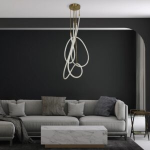 kelvo® GLOW 61671 Μοντέρνο Φωτιστικό Οροφής LED 85W 8500lm 360° AC 220-240V IP20 Ρυθμιζόμενο Λευκό CCT με Χειριστήριο από 2700K έως 6000K Dimmable – Lumileds SMD Chip – Χρυσό Πλατίνα & Λευκό Νήμα – Μ100 x Π100 x Υ140cm – 3 Χρόνια Εγγύηση