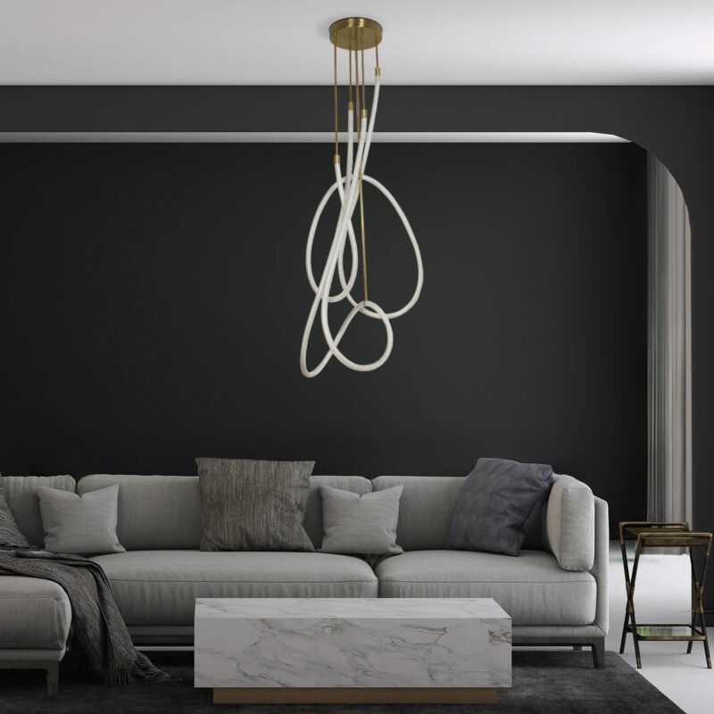 kelvo® GLOW 61671 Μοντέρνο Φωτιστικό Οροφής LED 85W 8500lm 360° AC 220-240V IP20 Ρυθμιζόμενο Λευκό CCT με Χειριστήριο από 2700K έως 6000K Dimmable – Lumileds SMD Chip – Χρυσό Πλατίνα & Λευκό Νήμα – Μ100 x Π100 x Υ140cm – 3 Χρόνια Εγγύηση