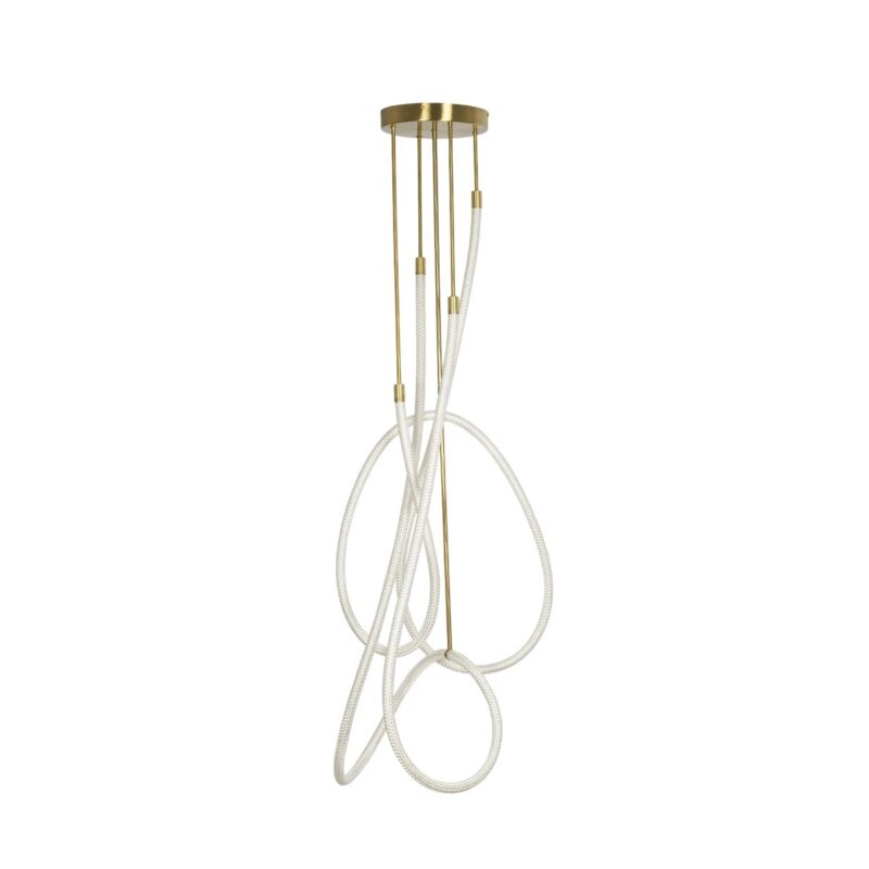 kelvo® GLOW 61671 Μοντέρνο Φωτιστικό Οροφής LED 85W 8500lm 360° AC 220-240V IP20 Ρυθμιζόμενο Λευκό CCT με Χειριστήριο από 2700K έως 6000K Dimmable – Lumileds SMD Chip – Χρυσό Πλατίνα & Λευκό Νήμα – Μ100 x Π100 x Υ140cm – 3 Χρόνια Εγγύηση