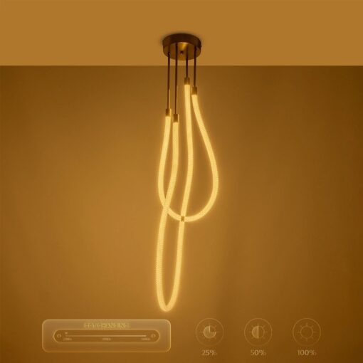 kelvo® GLOW 61672 Μοντέρνο Κρεμαστό Φωτιστικό Οροφής LED 42W 4200lm 360° AC 220-240V IP20 Ρυθμιζόμενο Λευκό CCT με Χειριστήριο από 2700K έως 6000K Dimmable – Lumileds SMD Chip – Χρυσό Πλατίνα & Λευκό Νήμα – Μ50 x Π50 x Υ70cm – 3 Χρόνια Εγγύηση