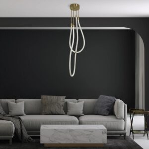 kelvo® GLOW 61672 Μοντέρνο Κρεμαστό Φωτιστικό Οροφής LED 42W 4200lm 360° AC 220-240V IP20 Ρυθμιζόμενο Λευκό CCT με Χειριστήριο από 2700K έως 6000K Dimmable – Lumileds SMD Chip – Χρυσό Πλατίνα & Λευκό Νήμα – Μ50 x Π50 x Υ70cm – 3 Χρόνια Εγγύηση