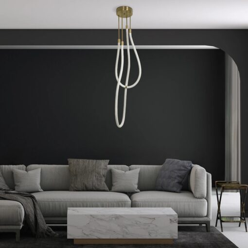 kelvo® GLOW 61672 Μοντέρνο Κρεμαστό Φωτιστικό Οροφής LED 42W 4200lm 360° AC 220-240V IP20 Ρυθμιζόμενο Λευκό CCT με Χειριστήριο από 2700K έως 6000K Dimmable – Lumileds SMD Chip – Χρυσό Πλατίνα & Λευκό Νήμα – Μ50 x Π50 x Υ70cm – 3 Χρόνια Εγγύηση