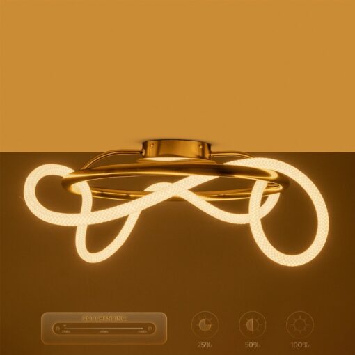 kelvo® GLOW 61673 Μοντέρνο Φωτιστικό Οροφής LED 34W 3400lm 360° AC 220-240V IP20 Ρυθμιζόμενο Λευκό CCT με Χειριστήριο από 2700K έως 6000K Dimmable – Lumileds SMD Chip – Χρυσό Πλατίνα & Λευκό Νήμα – Μ60 x Π60 x Υ30cm – 3 Χρόνια Εγγύηση