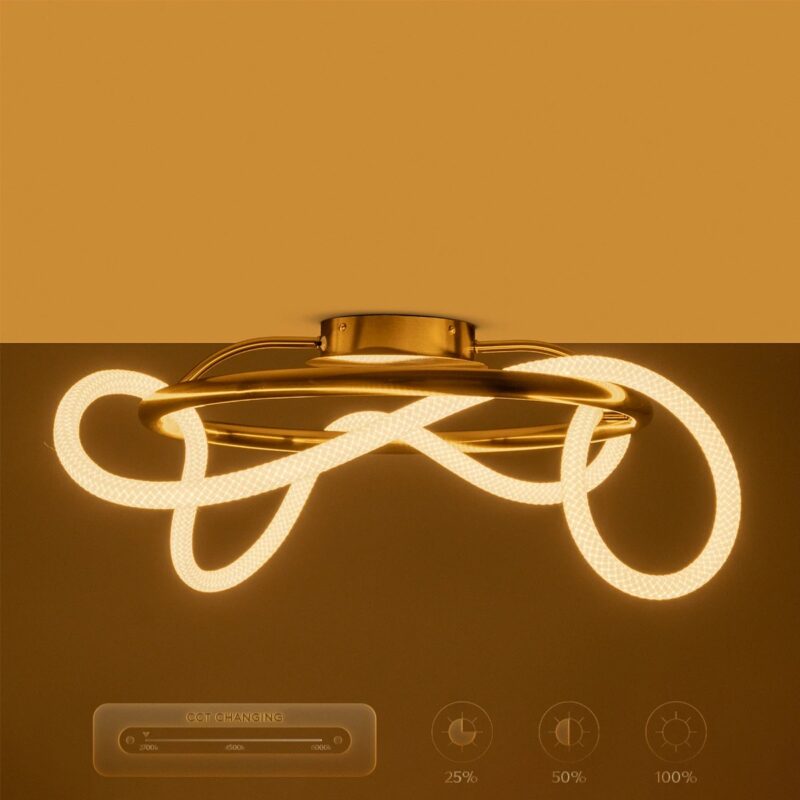 kelvo® GLOW 61673 Μοντέρνο Φωτιστικό Οροφής LED 34W 3400lm 360° AC 220-240V IP20 Ρυθμιζόμενο Λευκό CCT με Χειριστήριο από 2700K έως 6000K Dimmable – Lumileds SMD Chip – Χρυσό Πλατίνα & Λευκό Νήμα – Μ60 x Π60 x Υ30cm – 3 Χρόνια Εγγύηση