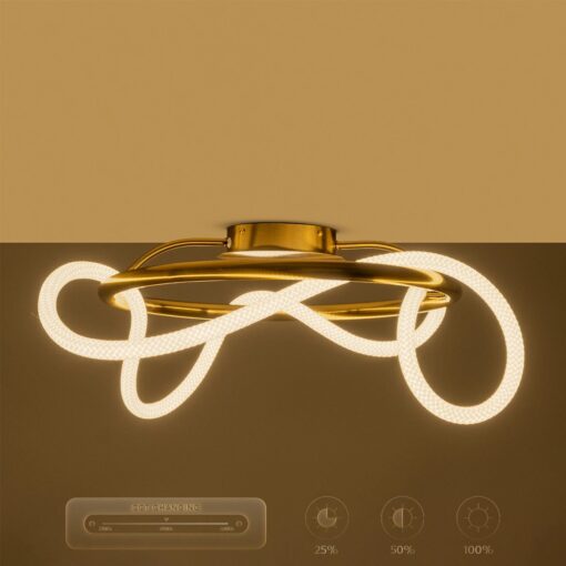 kelvo® GLOW 61673 Μοντέρνο Φωτιστικό Οροφής LED 34W 3400lm 360° AC 220-240V IP20 Ρυθμιζόμενο Λευκό CCT με Χειριστήριο από 2700K έως 6000K Dimmable – Lumileds SMD Chip – Χρυσό Πλατίνα & Λευκό Νήμα – Μ60 x Π60 x Υ30cm – 3 Χρόνια Εγγύηση