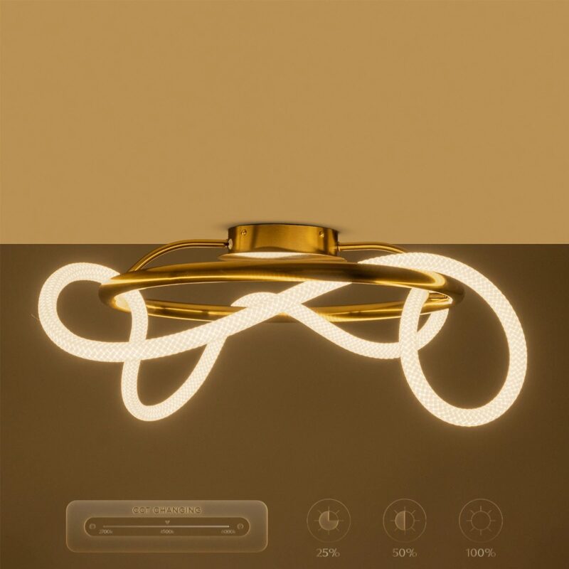 kelvo® GLOW 61673 Μοντέρνο Φωτιστικό Οροφής LED 34W 3400lm 360° AC 220-240V IP20 Ρυθμιζόμενο Λευκό CCT με Χειριστήριο από 2700K έως 6000K Dimmable – Lumileds SMD Chip – Χρυσό Πλατίνα & Λευκό Νήμα – Μ60 x Π60 x Υ30cm – 3 Χρόνια Εγγύηση