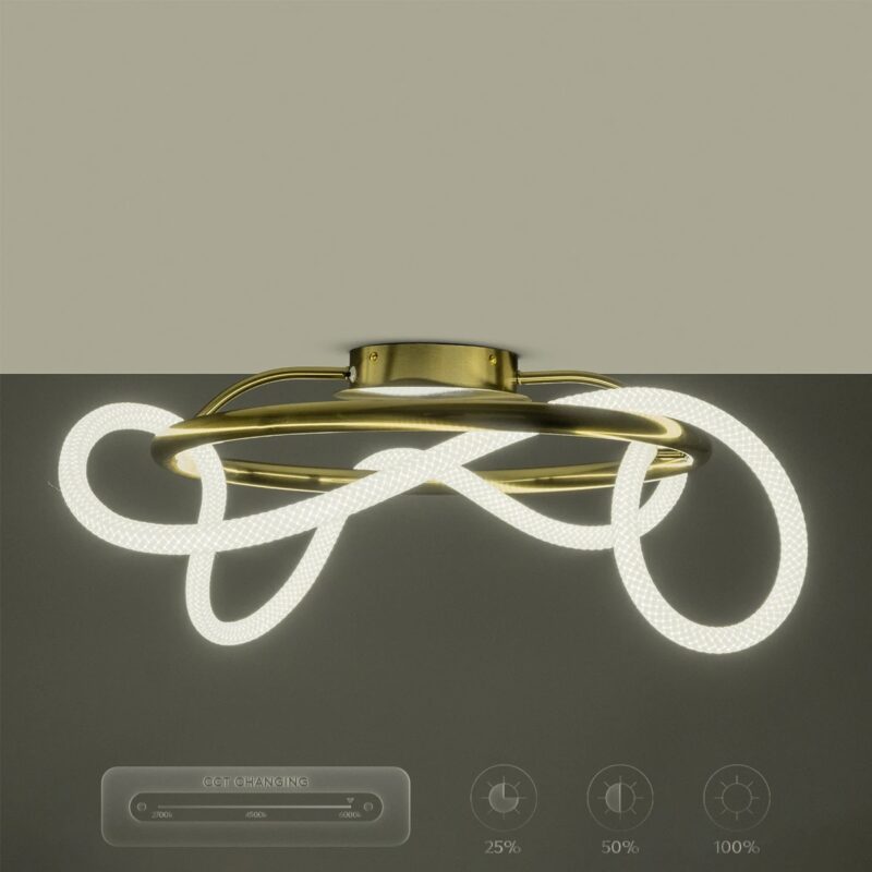 kelvo® GLOW 61673 Μοντέρνο Φωτιστικό Οροφής LED 34W 3400lm 360° AC 220-240V IP20 Ρυθμιζόμενο Λευκό CCT με Χειριστήριο από 2700K έως 6000K Dimmable – Lumileds SMD Chip – Χρυσό Πλατίνα & Λευκό Νήμα – Μ60 x Π60 x Υ30cm – 3 Χρόνια Εγγύηση