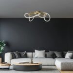 kelvo® GLOW 61673 Μοντέρνο Φωτιστικό Οροφής LED 34W 3400lm 360° AC 220-240V IP20 Ρυθμιζόμενο Λευκό CCT με Χειριστήριο από 2700K έως 6000K Dimmable – Lumileds SMD Chip – Χρυσό Πλατίνα & Λευκό Νήμα – Μ60 x Π60 x Υ30cm – 3 Χρόνια Εγγύηση