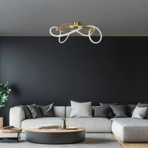 kelvo® GLOW 61673 Μοντέρνο Φωτιστικό Οροφής LED 34W 3400lm 360° AC 220-240V IP20 Ρυθμιζόμενο Λευκό CCT με Χειριστήριο από 2700K έως 6000K Dimmable – Lumileds SMD Chip – Χρυσό Πλατίνα & Λευκό Νήμα – Μ60 x Π60 x Υ30cm – 3 Χρόνια Εγγύηση