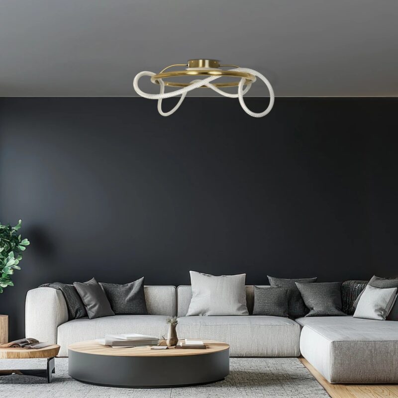 kelvo® GLOW 61673 Μοντέρνο Φωτιστικό Οροφής LED 34W 3400lm 360° AC 220-240V IP20 Ρυθμιζόμενο Λευκό CCT με Χειριστήριο από 2700K έως 6000K Dimmable – Lumileds SMD Chip – Χρυσό Πλατίνα & Λευκό Νήμα – Μ60 x Π60 x Υ30cm – 3 Χρόνια Εγγύηση