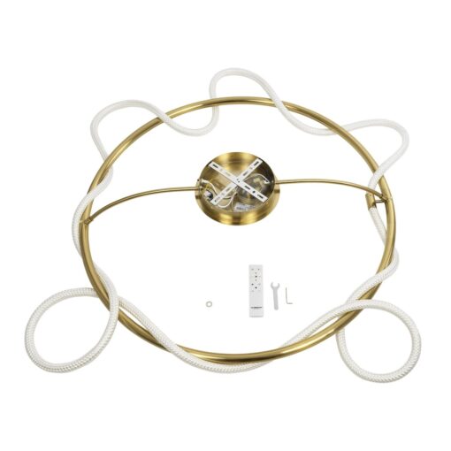 kelvo® GLOW 61674 Μοντέρνο Φωτιστικό Οροφής LED 65W 6500lm 360° AC 220-240V IP20 Ρυθμιζόμενο Λευκό CCT με Χειριστήριο από 2700K έως 6000K Dimmable – Lumileds SMD Chip – Χρυσό Πλατίνα & Λευκό Νήμα – Μ100 x Π100 x Υ30cm – 3 Χρόνια Εγγύηση