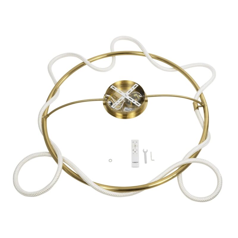 kelvo® GLOW 61674 Μοντέρνο Φωτιστικό Οροφής LED 65W 6500lm 360° AC 220-240V IP20 Ρυθμιζόμενο Λευκό CCT με Χειριστήριο από 2700K έως 6000K Dimmable – Lumileds SMD Chip – Χρυσό Πλατίνα & Λευκό Νήμα – Μ100 x Π100 x Υ30cm – 3 Χρόνια Εγγύηση