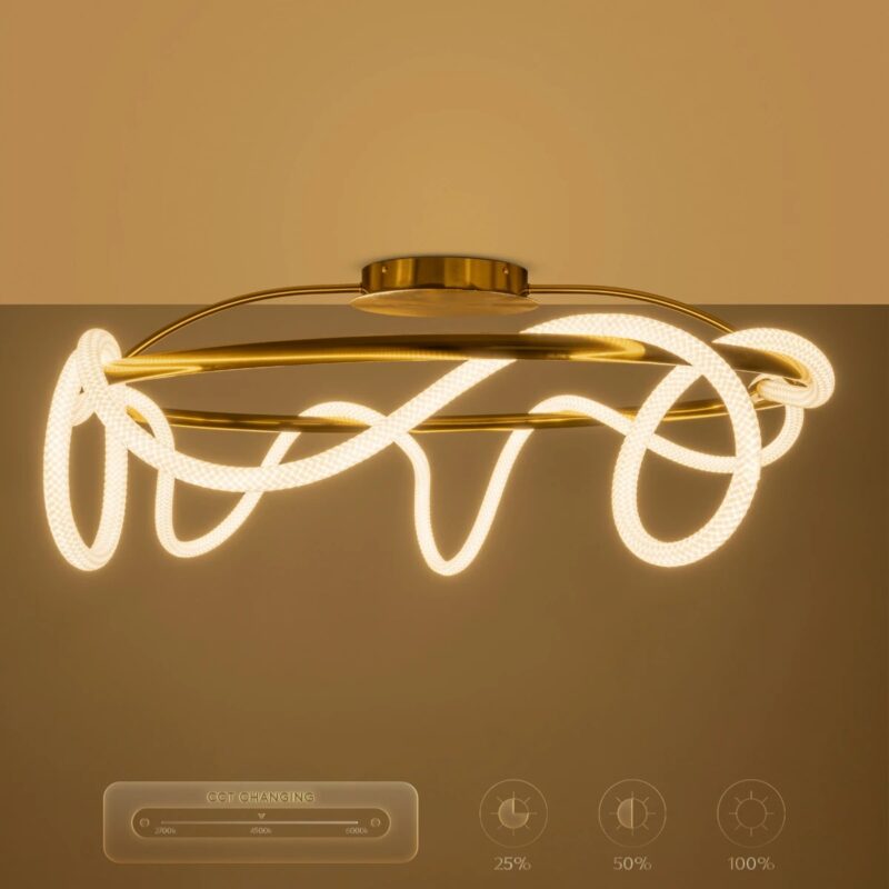 kelvo® GLOW 61674 Μοντέρνο Φωτιστικό Οροφής LED 65W 6500lm 360° AC 220-240V IP20 Ρυθμιζόμενο Λευκό CCT με Χειριστήριο από 2700K έως 6000K Dimmable – Lumileds SMD Chip – Χρυσό Πλατίνα & Λευκό Νήμα – Μ100 x Π100 x Υ30cm – 3 Χρόνια Εγγύηση