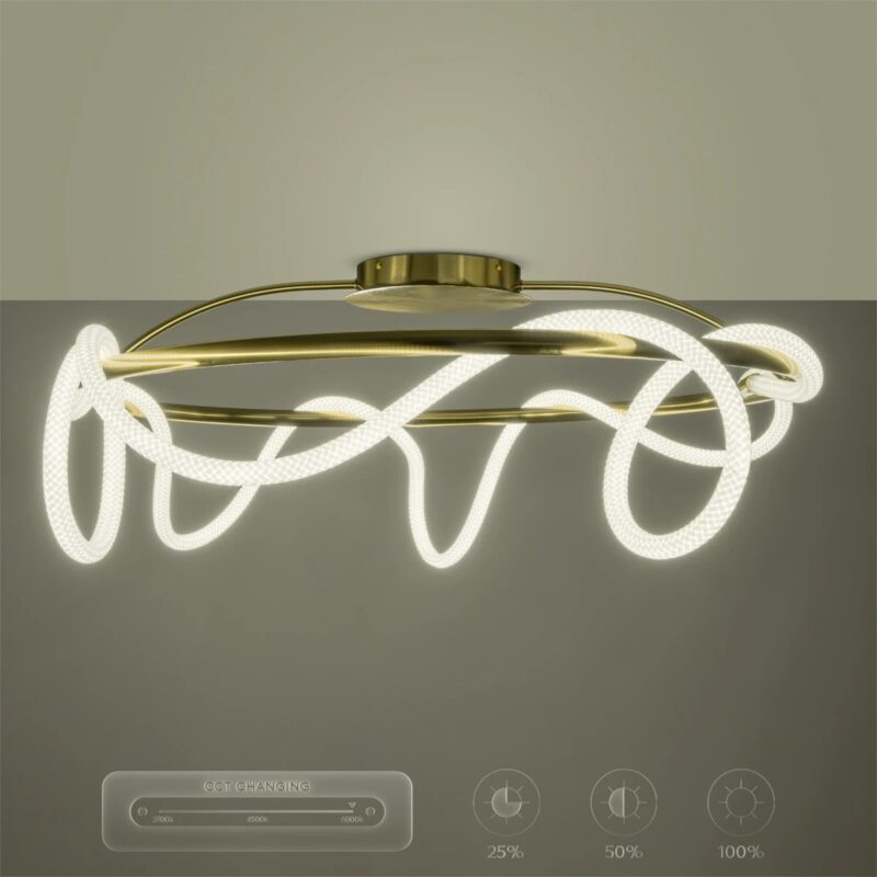 kelvo® GLOW 61674 Μοντέρνο Φωτιστικό Οροφής LED 65W 6500lm 360° AC 220-240V IP20 Ρυθμιζόμενο Λευκό CCT με Χειριστήριο από 2700K έως 6000K Dimmable – Lumileds SMD Chip – Χρυσό Πλατίνα & Λευκό Νήμα – Μ100 x Π100 x Υ30cm – 3 Χρόνια Εγγύηση