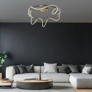 kelvo® GLOW 61674 Μοντέρνο Φωτιστικό Οροφής LED 65W 6500lm 360° AC 220-240V IP20 Ρυθμιζόμενο Λευκό CCT με Χειριστήριο από 2700K έως 6000K Dimmable – Lumileds SMD Chip – Χρυσό Πλατίνα & Λευκό Νήμα – Μ100 x Π100 x Υ30cm – 3 Χρόνια Εγγύηση