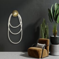 kelvo® GLOW 61677 Μοντέρνο Φωτιστικό Τοίχου – Απλίκα LED 60W 6000lm 360° AC 220-240V IP20 Ρυθμιζόμενο Λευκό CCT με Χειριστήριο από 2700K έως 6000K Dimmable – Lumileds SMD Chip – Χρυσό Πλατίνα & Λευκό Νήμα – Μ40 x Π15 x Υ110cm – 3 Χρόνια Εγγύηση