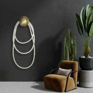 kelvo® GLOW 61677 Μοντέρνο Φωτιστικό Τοίχου – Απλίκα LED 60W 6000lm 360° AC 220-240V IP20 Ρυθμιζόμενο Λευκό CCT με Χειριστήριο από 2700K έως 6000K Dimmable – Lumileds SMD Chip – Χρυσό Πλατίνα & Λευκό Νήμα – Μ40 x Π15 x Υ110cm – 3 Χρόνια Εγγύηση