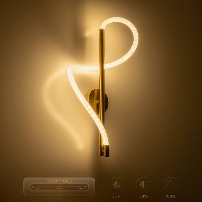 kelvo® GLOW 61682 Μοντέρνο Φωτιστικό Τοίχου – Απλίκα LED 24W 2400lm 360° AC 220-240V IP20 Ρυθμιζόμενο Λευκό CCT με On/Off 2700K/4500K/6000K – Lumileds SMD Chip – Χρυσό Πλατίνα & Λευκό Νήμα – Μ30 x Π15 x Υ70cm – 3 Χρόνια Εγγύηση