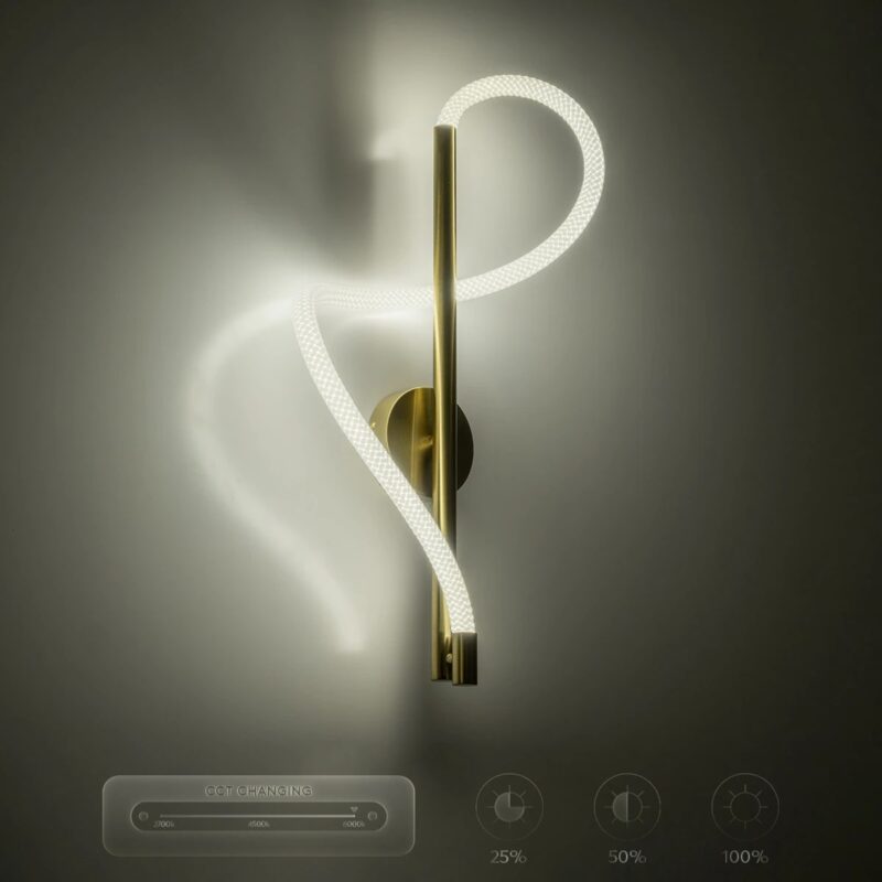 kelvo® GLOW 61682 Μοντέρνο Φωτιστικό Τοίχου – Απλίκα LED 24W 2400lm 360° AC 220-240V IP20 Ρυθμιζόμενο Λευκό CCT με On/Off 2700K/4500K/6000K – Lumileds SMD Chip – Χρυσό Πλατίνα & Λευκό Νήμα – Μ30 x Π15 x Υ70cm – 3 Χρόνια Εγγύηση