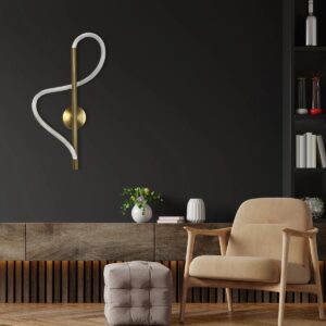 kelvo® GLOW 61682 Μοντέρνο Φωτιστικό Τοίχου – Απλίκα LED 24W 2400lm 360° AC 220-240V IP20 Ρυθμιζόμενο Λευκό CCT με On/Off 2700K/4500K/6000K – Lumileds SMD Chip – Χρυσό Πλατίνα & Λευκό Νήμα – Μ30 x Π15 x Υ70cm – 3 Χρόνια Εγγύηση