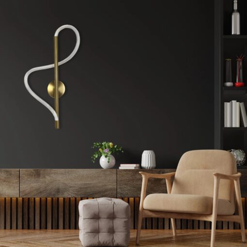 kelvo® GLOW 61682 Μοντέρνο Φωτιστικό Τοίχου – Απλίκα LED 24W 2400lm 360° AC 220-240V IP20 Ρυθμιζόμενο Λευκό CCT με On/Off 2700K/4500K/6000K – Lumileds SMD Chip – Χρυσό Πλατίνα & Λευκό Νήμα – Μ30 x Π15 x Υ70cm – 3 Χρόνια Εγγύηση