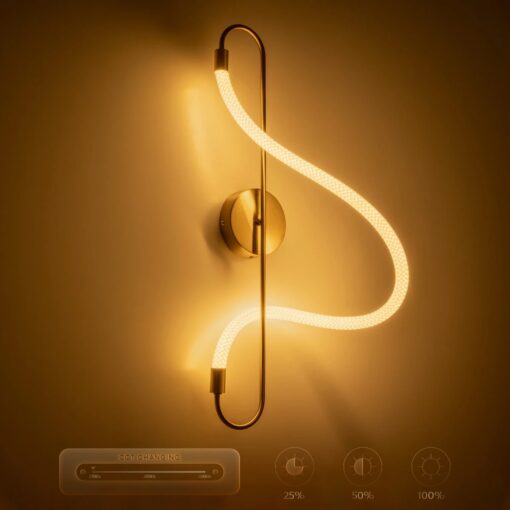 kelvo® GLOW 61683 Μοντέρνο Φωτιστικό Τοίχου – Απλίκα LED 18W 1800lm 360° AC 220-240V IP20 Ρυθμιζόμενο Λευκό CCT με On/Off 2700K/4500K/6000K – Lumileds SMD Chip – Χρυσό Πλατίνα & Λευκό Νήμα – Μ30 x Π15 x Υ70cm – 3 Χρόνια Εγγύηση