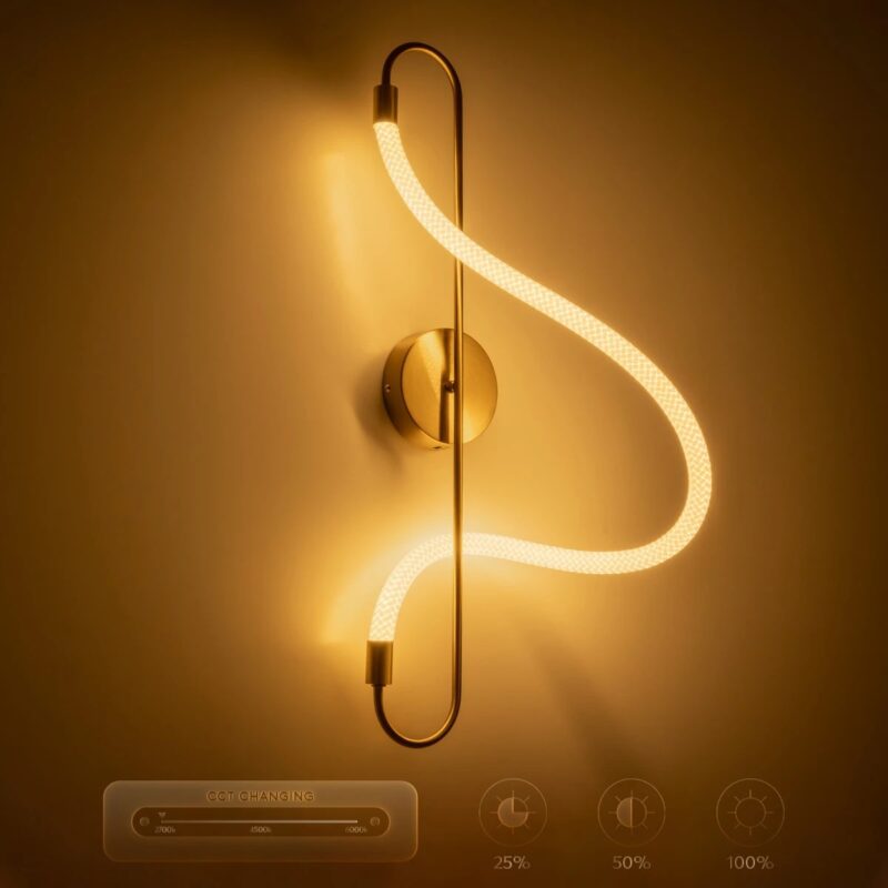 kelvo® GLOW 61683 Μοντέρνο Φωτιστικό Τοίχου – Απλίκα LED 18W 1800lm 360° AC 220-240V IP20 Ρυθμιζόμενο Λευκό CCT με On/Off 2700K/4500K/6000K – Lumileds SMD Chip – Χρυσό Πλατίνα & Λευκό Νήμα – Μ30 x Π15 x Υ70cm – 3 Χρόνια Εγγύηση